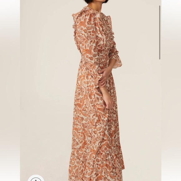 Maje Paisley Ruffled Maxi Dress Orange - Picture 2 of 12